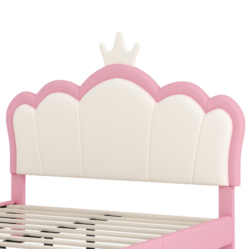 Princess Bed with Crown Headboard - Full Size, Cream+Pink