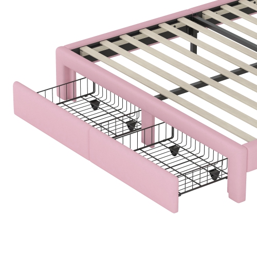 Rainbow Velvet Platform Bed w/ Storage - Full Size, Pink