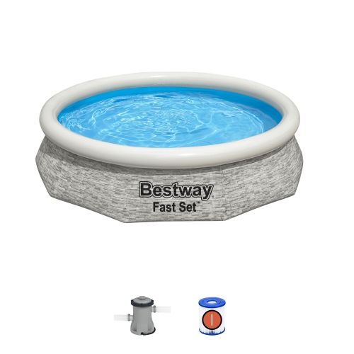 Ensemble de piscine d'extérieur gonflable à pierre empilée Fast Set de Bestway, 10 pi x 26&nbsp;po