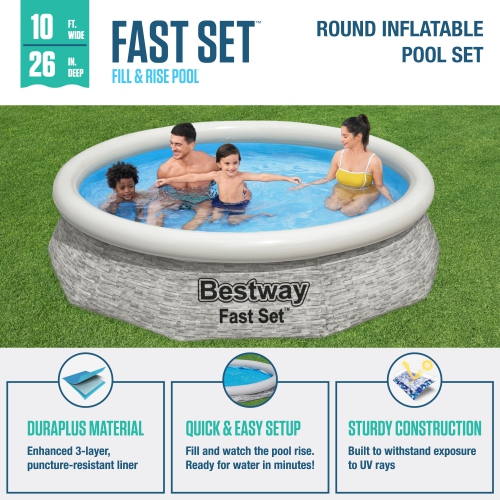 Ensemble de piscine d'extérieur gonflable à pierre empilée Fast Set de Bestway, 10 pi x 26&nbsp;po