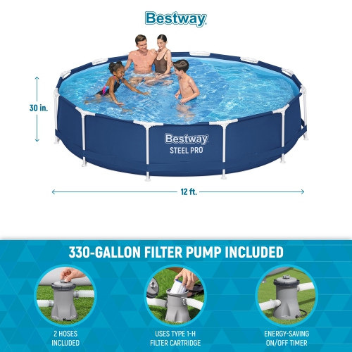 Ensemble de piscine hors-terre ronde 12 pi x 30&nbsp;po Steel Pro de Bestway avec doublure DuraPlus