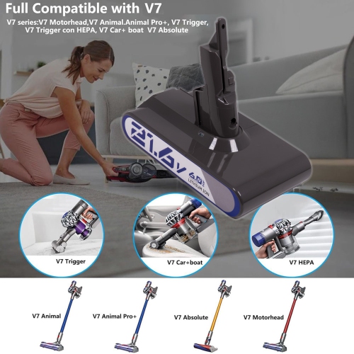 D R BATTERIE 21,6&nbsp;V de Dyson pour SV11 V7 Absolute Fluffy Animal Pro+ Car Boat Allergy Motorhead Pro Mattress Déclencheur sans fil avec HEPA