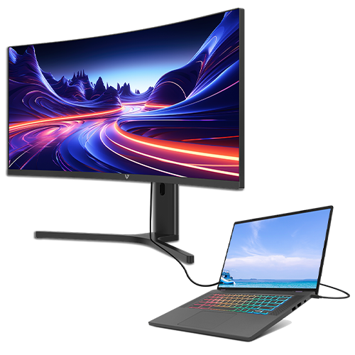 V7 34" Viewable Curved Monitor - WQHD - 3440 x 1440 - Height Adjustable