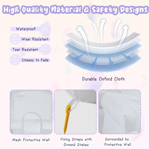 EROMMY 10.5x 9x 7ft Inflatable Bounce House with Ball Pool & Slide, Indoor/Outdoor Kids Play Castle, White