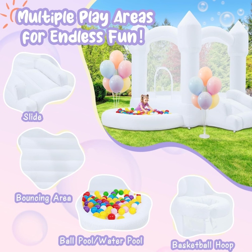 EROMMY 10.5x 9x 7ft Inflatable Bounce House with Ball Pool & Slide, Indoor/Outdoor Kids Play Castle, White