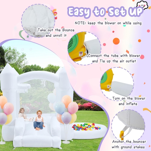 EROMMY 10.5x 9x 7ft Inflatable Bounce House with Ball Pool & Slide, Indoor/Outdoor Kids Play Castle, White