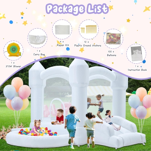 EROMMY 10.5x 9x 7ft Inflatable Bounce House with Ball Pool & Slide, Indoor/Outdoor Kids Play Castle, White