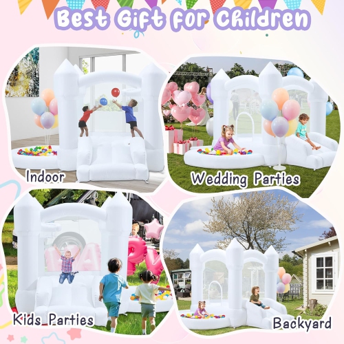 EROMMY 10.5x 9x 7ft Inflatable Bounce House with Ball Pool & Slide, Indoor/Outdoor Kids Play Castle, White