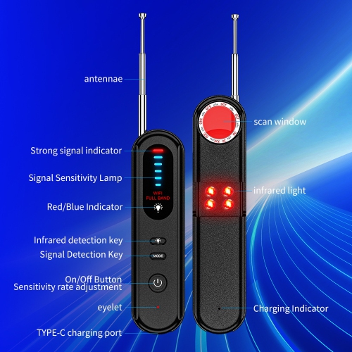 Camera detector GPS wireless signal hotel anti-sneak infrared detector fast and accurate detection - black