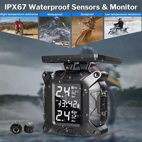 Moniteur de pression de pneu de moto solaire sans fil externe détecteur de véhicule électrique de moto étanche Surveillance de haute