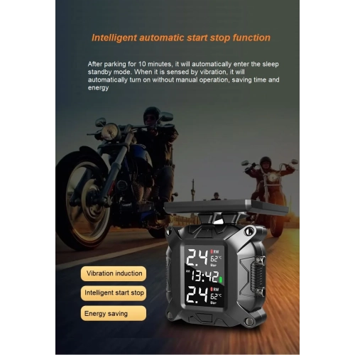 Moniteur de pression de pneu de moto solaire sans fil externe détecteur de véhicule électrique de moto étanche Surveillance de haute