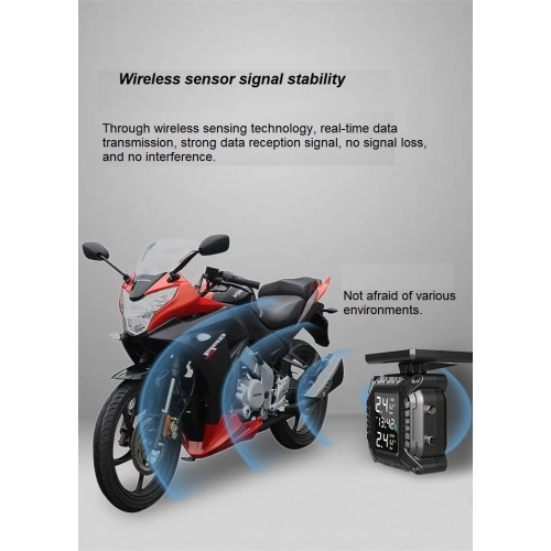 Moniteur de pression de pneu de moto solaire sans fil externe détecteur de véhicule électrique de moto étanche Surveillance de haute