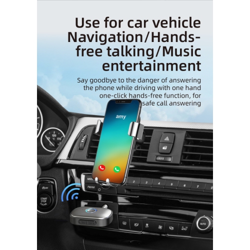 Récepteur Bluetooth adaptateur audio pour l'auto mains libres HD récepteur d'auto longue autonomie auxiliaire - W1 - gris argenté