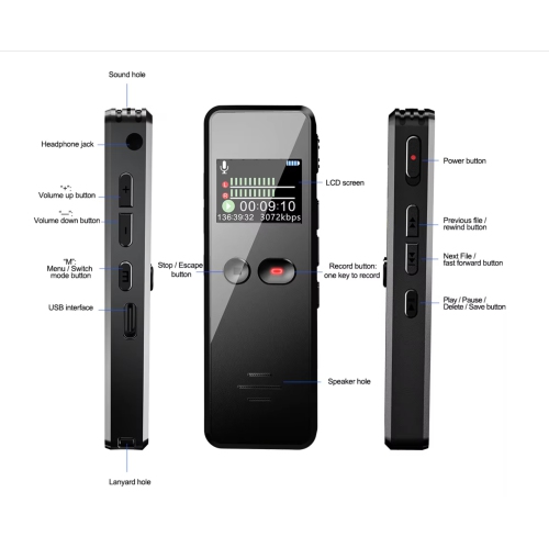 S267 Voice Recorder Lithium Battery 41 Hours Type C Interface 27 Languages Digital Voice Recorder Mp3 Player Audio Recording Device 64GB