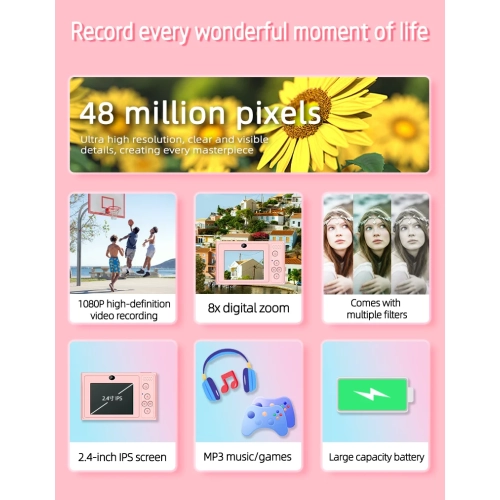 K09 Appareil photo numérique étudiant HD Selfie Téléphone portable abordable Appareil photo CCD K09 rose standard + carte 32G + adaptateur de TYPE C