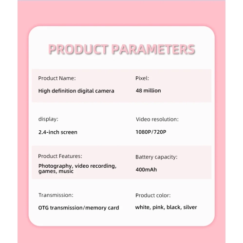 K09 Appareil photo numérique étudiant HD Selfie Téléphone portable abordable Appareil photo CCD K09 rose standard + carte 32G + adaptateur de TYPE C