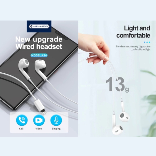 Écouteurs bouton stéréo haute fidélité avec fil X14 de Jellico avec micro + volume eraphone_blanc