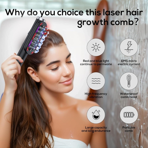 Black technology hair care instrument RF radio frequency + EMS microcurrent hair care comb | anti-hair loss + scalp anti-aging | smart medical