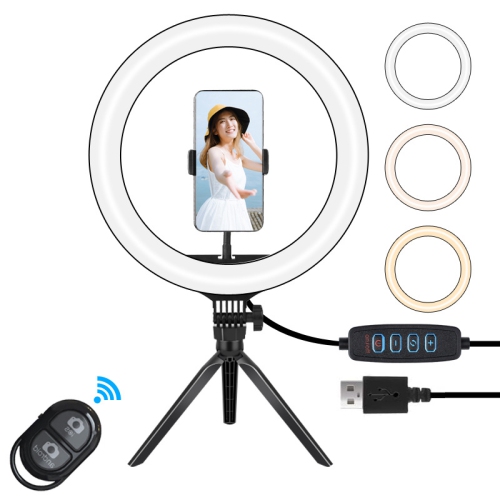 LED Selfie Ring Light - Suitable for Phones and Cameras, Can be Used for /Video/Vlog/TikTok10 Inch Ring Light + Hose Phone Clip + Metal Tripod +