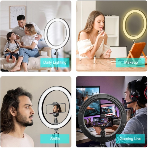 LED Selfie Ring Light - Suitable for Phones and Cameras, Can be Used for /Video/Vlog/TikTok10 Inch Ring Light + Hose Phone Clip + Metal Tripod +