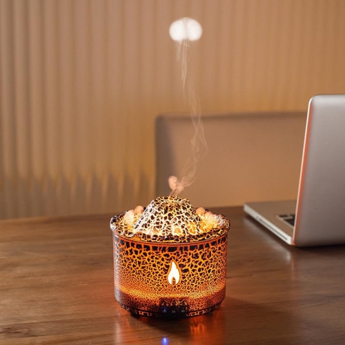 Flame Air Humidifier, Volcano Aromatherapy 360ml Ultrasonic Essential Oil Diffuser | 3D Dual Mode Silent Aromatherapy Humidifier | Cold Volcano Air