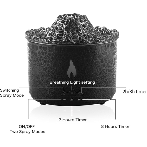 Flame Air Humidifier, Volcano Aromatherapy 360ml Ultrasonic Essential Oil Diffuser | 3D Dual Mode Silent Aromatherapy Humidifier | Cold Volcano Air