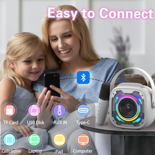 Adults Kids Mini Karaoke Machine, Portable Bluetooth Speaker, Wireless Karaoke Microphone, Singing Machine Christmas Toy for Girls Ages 3 to 12