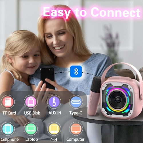 Adults Kids Mini Karaoke Machine, Portable Bluetooth Speaker, Wireless Karaoke Microphone, Singing Machine Christmas Toy for Girls Ages 3 to 12 Dual