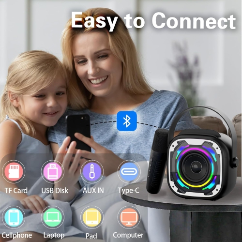Adults Kids Mini Karaoke Machine, Portable Bluetooth Speaker, Wireless Karaoke Microphone, Singing Machine Christmas Toy for Girls Ages 3 to 12