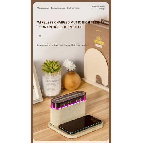 Wireless Charging Smart Clock Night Light Bluetooth Speaker, Night Light Wireless Charging 15w Wireless Charger Alarm Clock with Bluetooth Speaker -