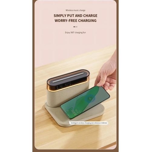 Wireless Charging Smart Clock Night Light Bluetooth Speaker, Night Light Wireless Charging 15w Wireless Charger Alarm Clock - White