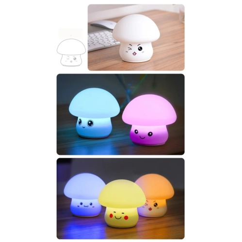 Colorful starry sky silicone mushroom night light, LED smart bedside eye protection desk lamp, pat lamp creative gift - shy mushroom
