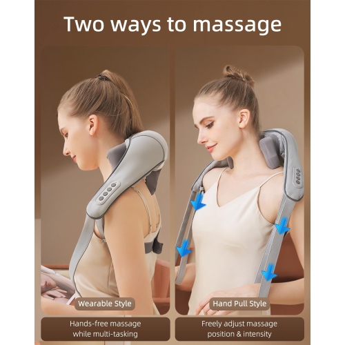 Trapezius Hot Compress Massager Shoulder and Neck Massage Electric Kneading Back Massage - Gray with Blue Edge [Infrared Hot Compress + Three Modes +