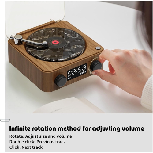 Tinghai Retro Speaker, Music White Noise Bluetooth Speaker, Portable Audio CD, with 3 Adjustable Mood Lights, 360° Surround Sound - Wood Grain