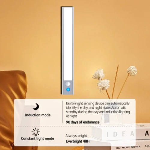 Human body induction lamp, long-lasting magnetic bookcase wardrobe wireless induction touch night light, LED cabinet light rechargeable-20CM