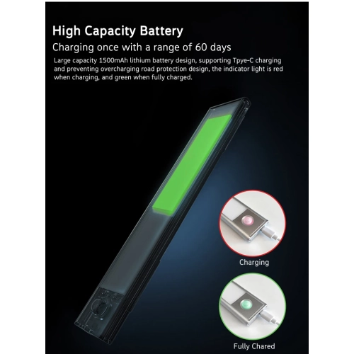 Human body induction lamp, long-lasting magnetic bookcase wardrobe wireless induction touch night light, LED cabinet light rechargeable-20CM