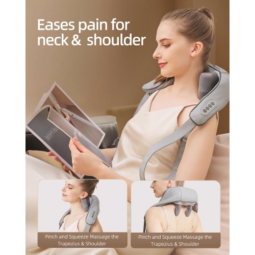 Trapezius Hot Compress Massager Shoulder and Neck Massage Electric Kneading Back Massage - Beige Brown Edge Red [Infrared Hot Compress + Three Modes