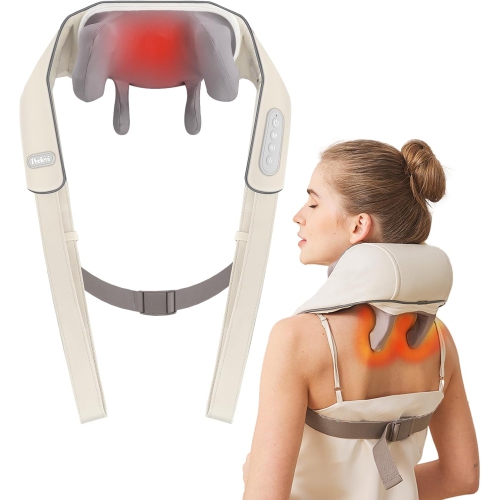 Appareil de massage à compression à chaud de trapezius Massage électrique contre la pétrissage du dos - Bord gris beige [compression à chaud