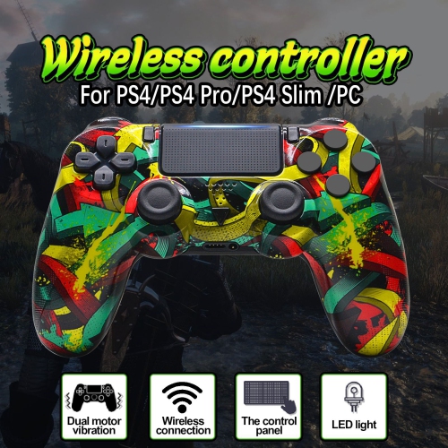 New P4 wireless game controller compatible with P4/pro/slim/PC touchpad water transfer printing - Red Web Spider