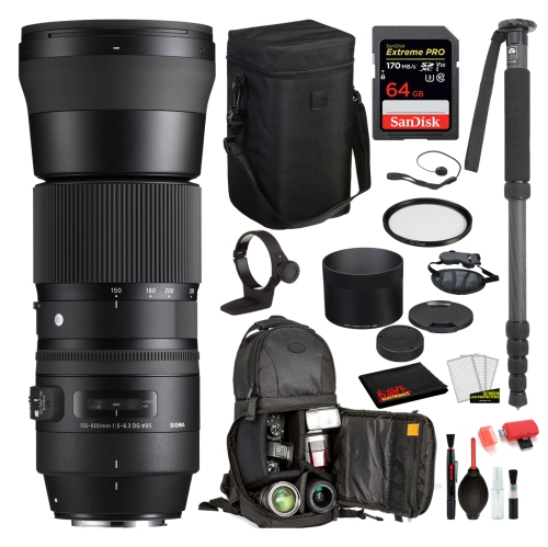 SIGMA  150-600MM F/5-6.3 Dg Os Hsm Contemporary Lens for Nikon F With Bundle: Uv Filter + Sandisk Pro 64GB Sd + More