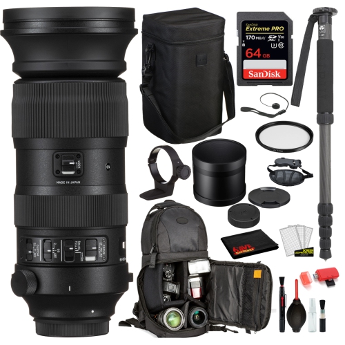 Sigma 60-600mm f/4.5-6.3 DG OS HSM Sports Lens for Nikon F with Bundle: SanDisk Extreme Pro 64gb SD Card + More