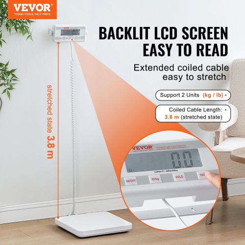 VEVOR 440LBS Capacity Portable Medical Scale, Professional Digital Physician Scale for Weighing, with Anti-slip Platform, 2 Units, Hold & Tare