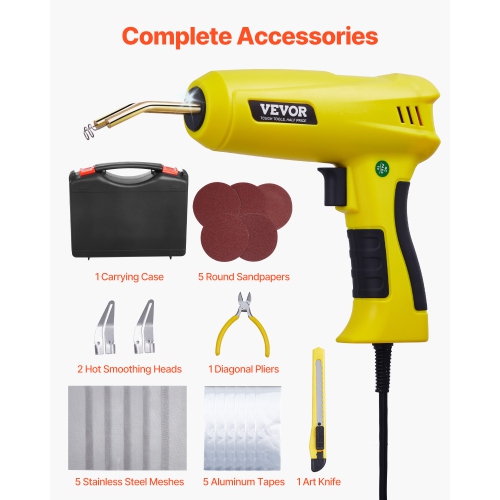 VEVOR 220W Plastic Welding Kit, with 800PCS Hot Staples & 56PCS Welding Rods, Professional Hot Staple Welding Gun with LED Light, Carrying Case for