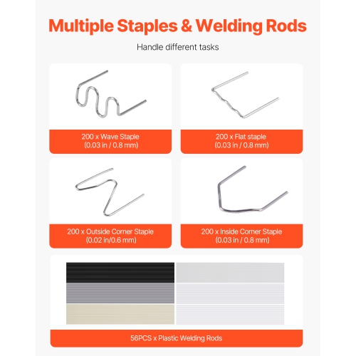 VEVOR 220W Plastic Welding Kit, with 800PCS Hot Staples & 56PCS Welding Rods, Professional Hot Staple Welding Gun with LED Light, Carrying Case for