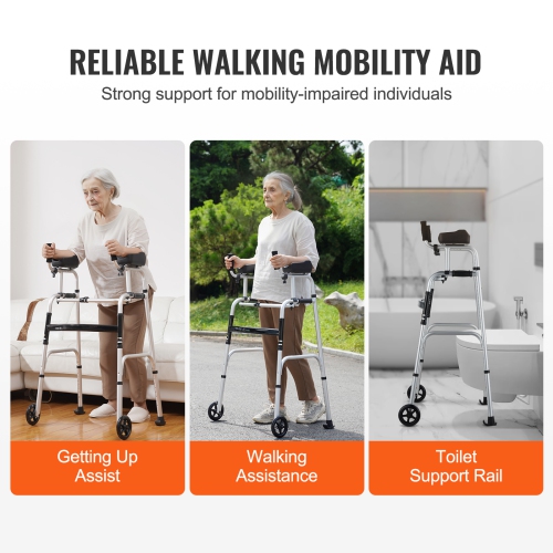 VEVOR 2 in 1 Folding Walker & Removable Armrests, Height Adjustable Walker with 5" Solid Wheels, Lightweight Aluminum | Front Wheeled Mobility Aid