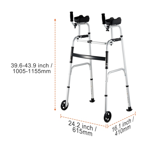 VEVOR 2 in 1 Folding Walker & Removable Armrests, Height Adjustable Walker with 5" Solid Wheels, Lightweight Aluminum | Front Wheeled Mobility Aid