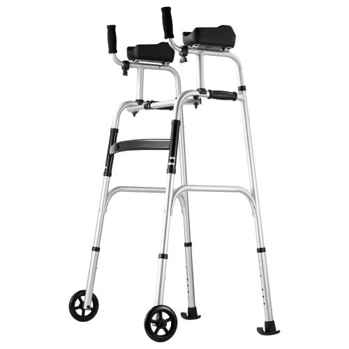 VEVOR 2 in 1 Folding Walker & Removable Armrests, Height Adjustable Walker with 5" Solid Wheels, Lightweight Aluminum | Front Wheeled Mobility Aid