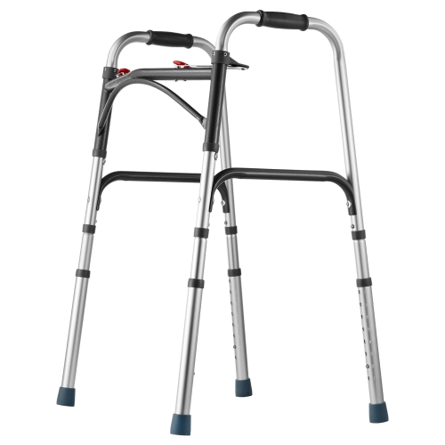 VEVOR 2-Button Folding Walker, with 8-Level Adjustable Height and Durable Handles, Lightweight Aluminum Mobility Walker Aid for Elderly Handicapped