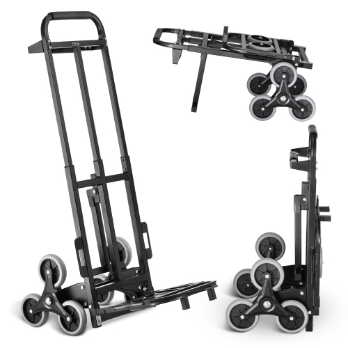 VEVOR 460lbs Capacity Stair Climbing Cart, Stair Climber Hand Truck and Dolly, Heavy-Duty Folding Trolley Cart with Two Handle, 6 Wheels & 2 Elastic