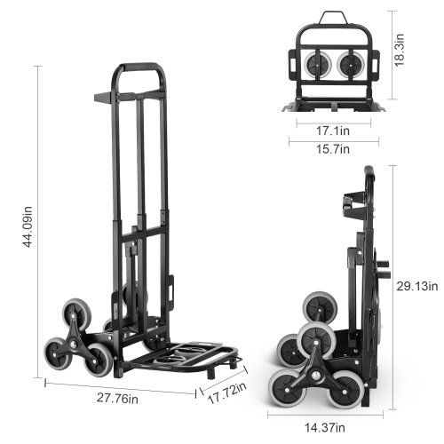 VEVOR 460lbs Capacity Stair Climbing Cart, Stair Climber Hand Truck and Dolly, Heavy-Duty Folding Trolley Cart with Two Handle, 6 Wheels & 2 Elastic